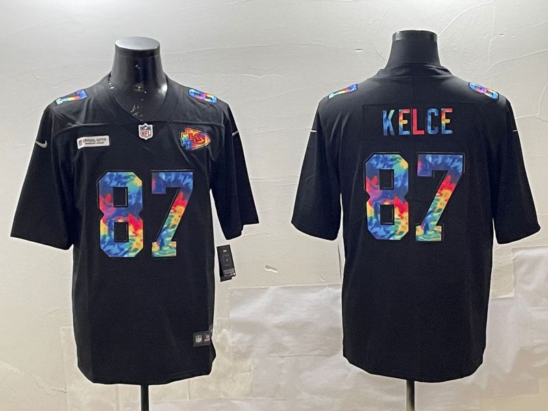 Men Kansas City Chiefs #87 Kelce Black Rainbow 2025 Nike Limited NFL Jersey style 1->kansas city chiefs->NFL Jersey